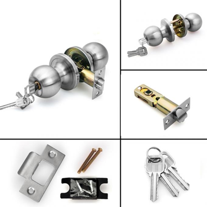 High Security Ball Bed / Bath Door Knob Locks With Satin Stainless