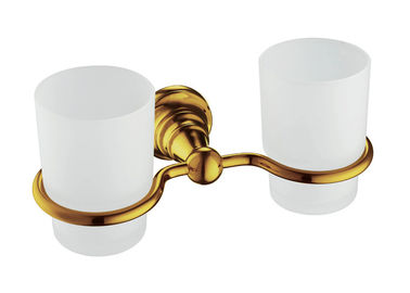 Golden Bathroom Accessory Double Tumbler Holder Wall Mount Two Cups