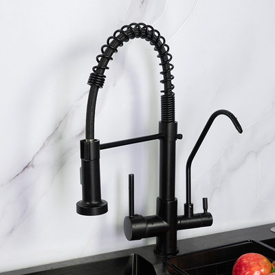 Three Way Smart Kitchen Faucet 2.2 GPM 80 PSI Black And Nickel Color