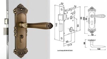 High Hardness Room Mortise Door Lock Antique Bronze Zinc Alloy Entracne Handle Lock