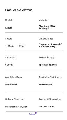 Firerated 60min Bluetooth Connectivity Bluetooth Door Lock Powered by 4pcs AA Alkaline Battery Access Control System for Smart Buildings