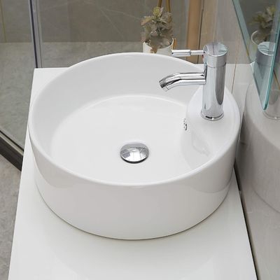 Impact Resistant Above Counter White Porcelain Wash Basin For Bathroom