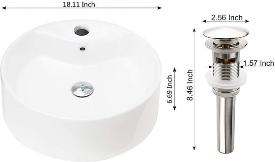 Impact Resistant Above Counter White Porcelain Wash Basin For Bathroom