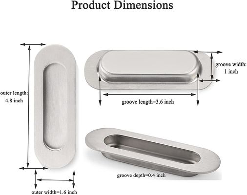 Recessed Flush Pocket Door Pull Oval Shape With Hidden Screw